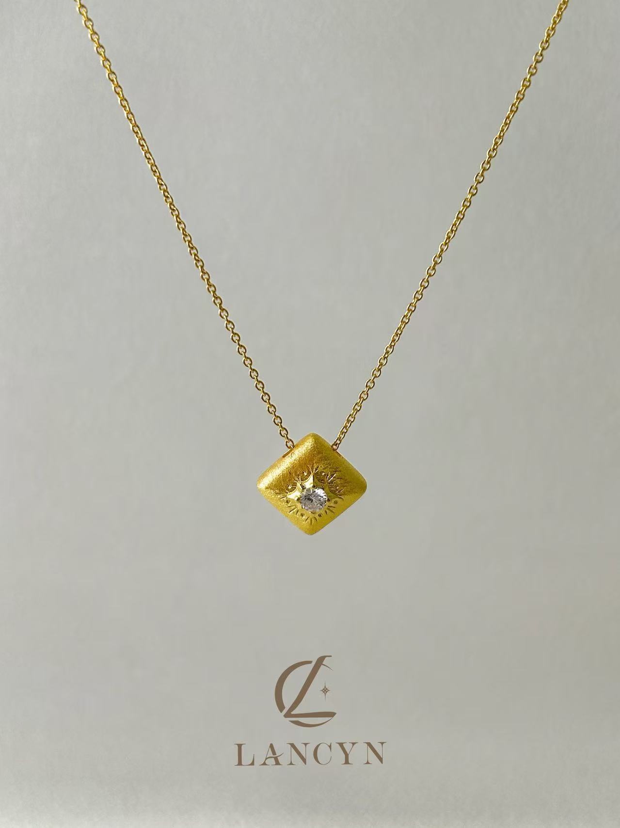 Aureate Square Sunburst Solitaire Crystal Necklace