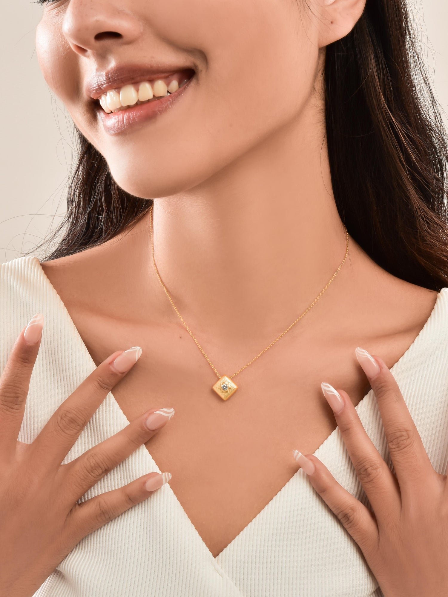 Aureate Square Sunburst Solitaire Crystal Necklace