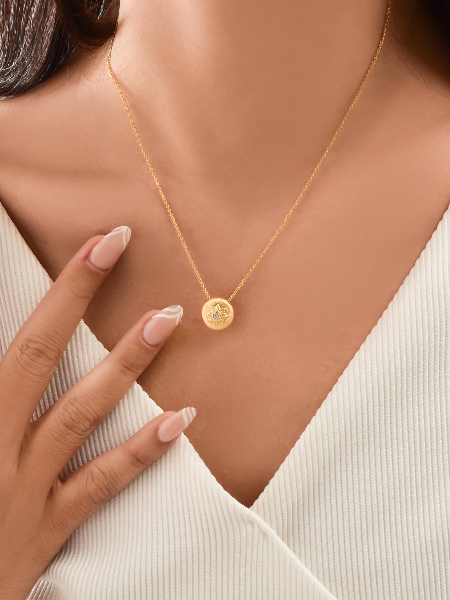 Aureate Orb Sunburst Solitaire Crystal Necklace