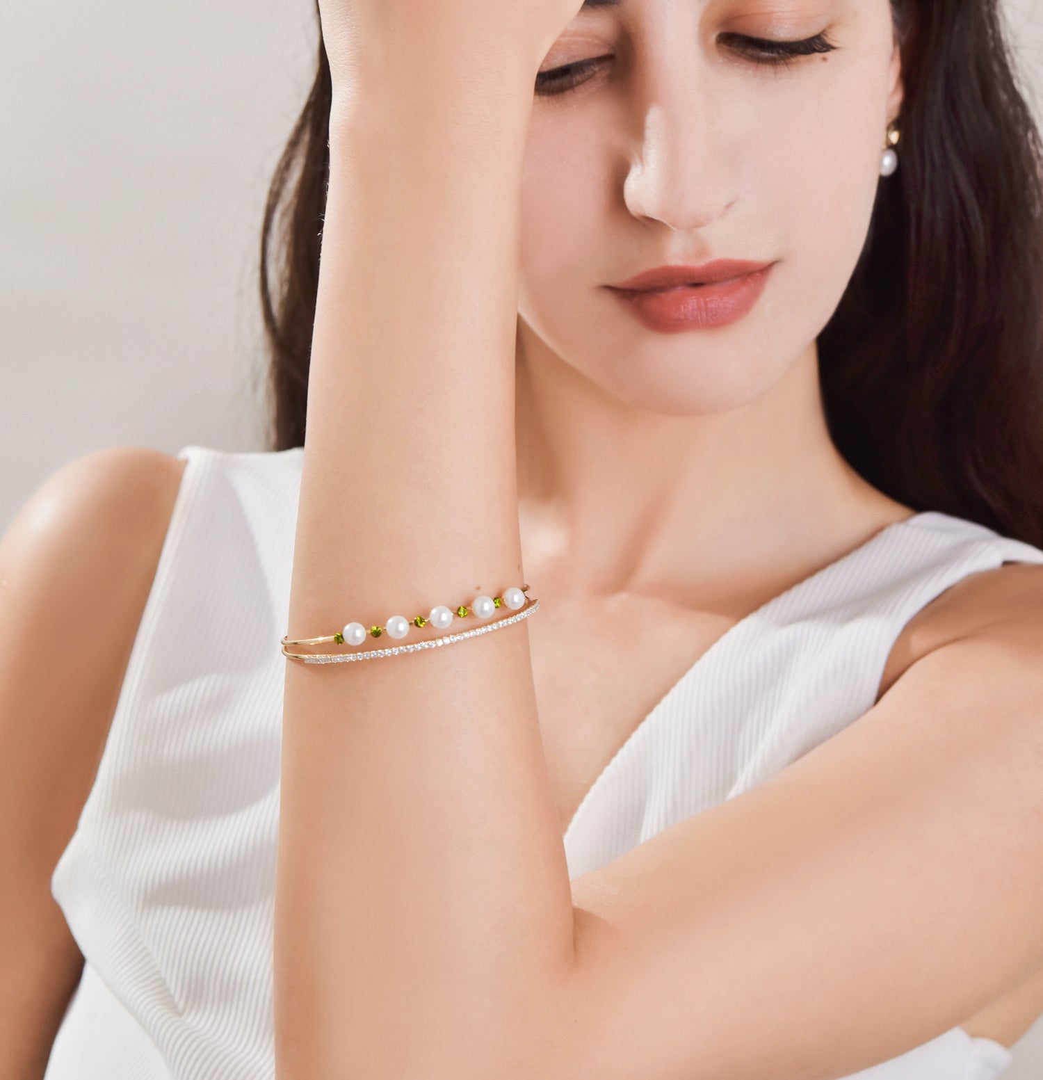 Diamond Pearl Open Bracelet