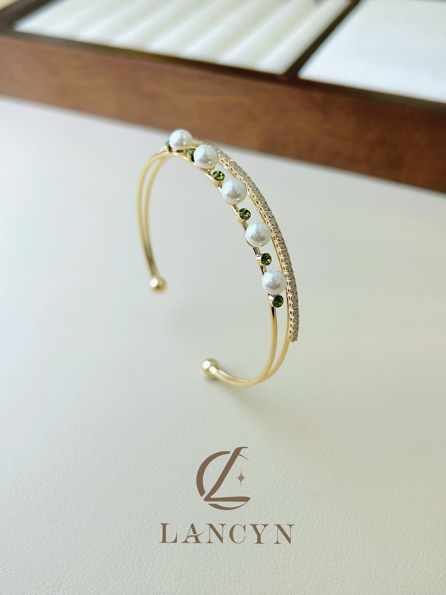 Diamond Pearl Open Bracelet