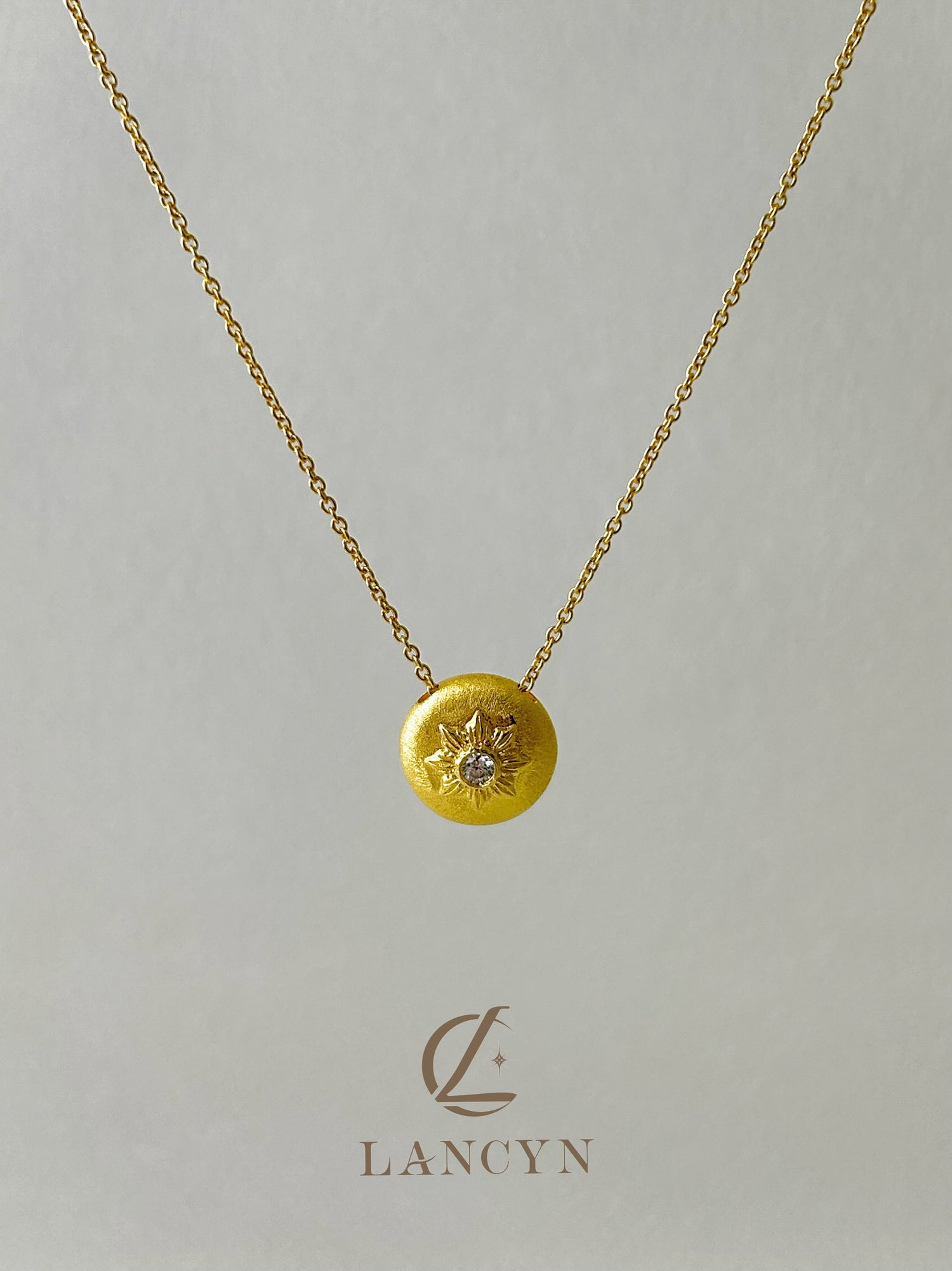 Aureate Orb Sunburst Solitaire Crystal Necklace